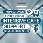 An infographic showing a modern hospital intensive care unit with the text "The Importance of Professional Intensive Care